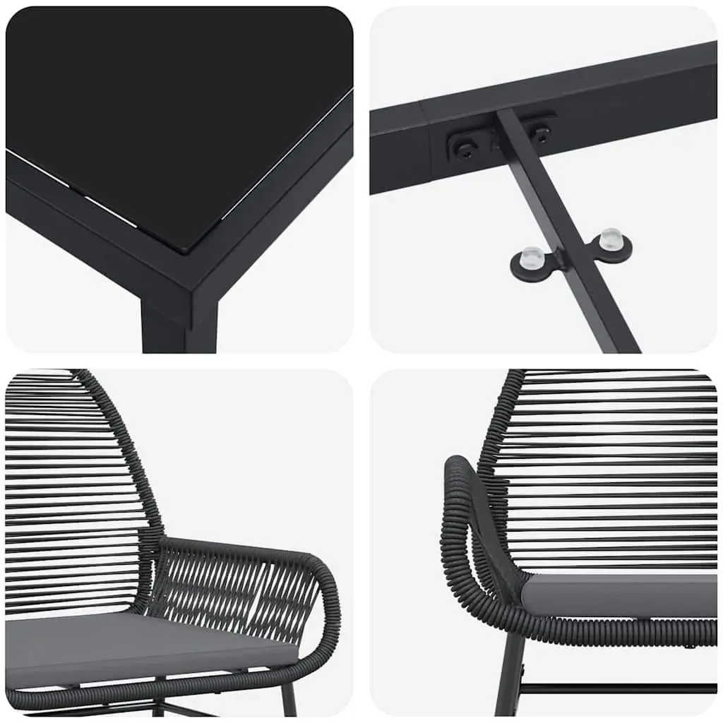 Outdoor Dining Set 3 Pieces Black Poly Rattan Garden Furniture Chairs Table