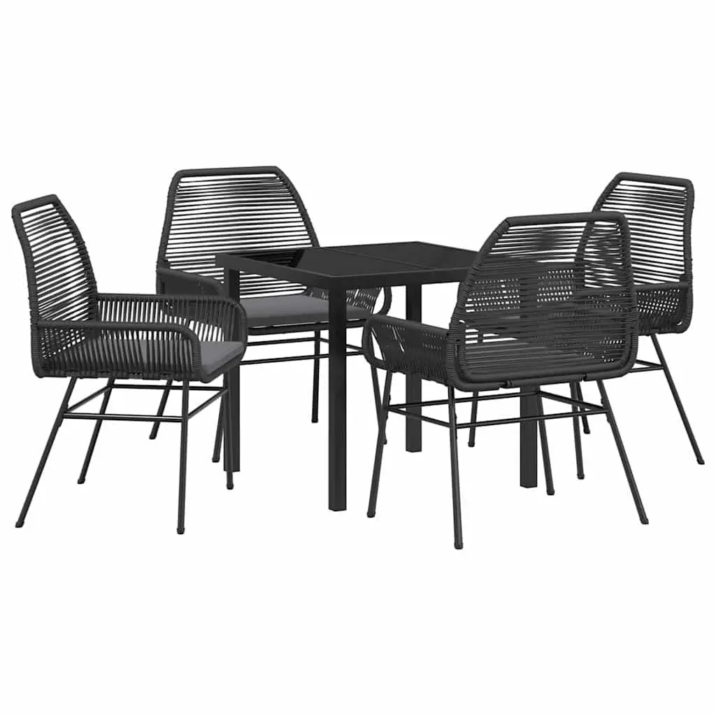 5 Piece Black Patio Dining Set Poly Rattan Outdoor Furniture with Cushions