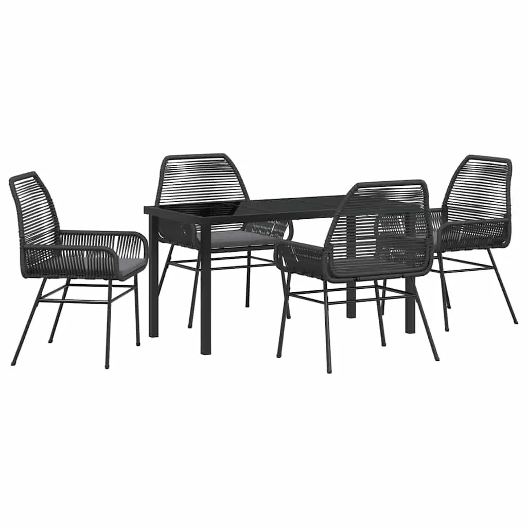 Outdoor Garden Dining Set 5 Piece Black Poly Rattan Table Chair Cushion Patio