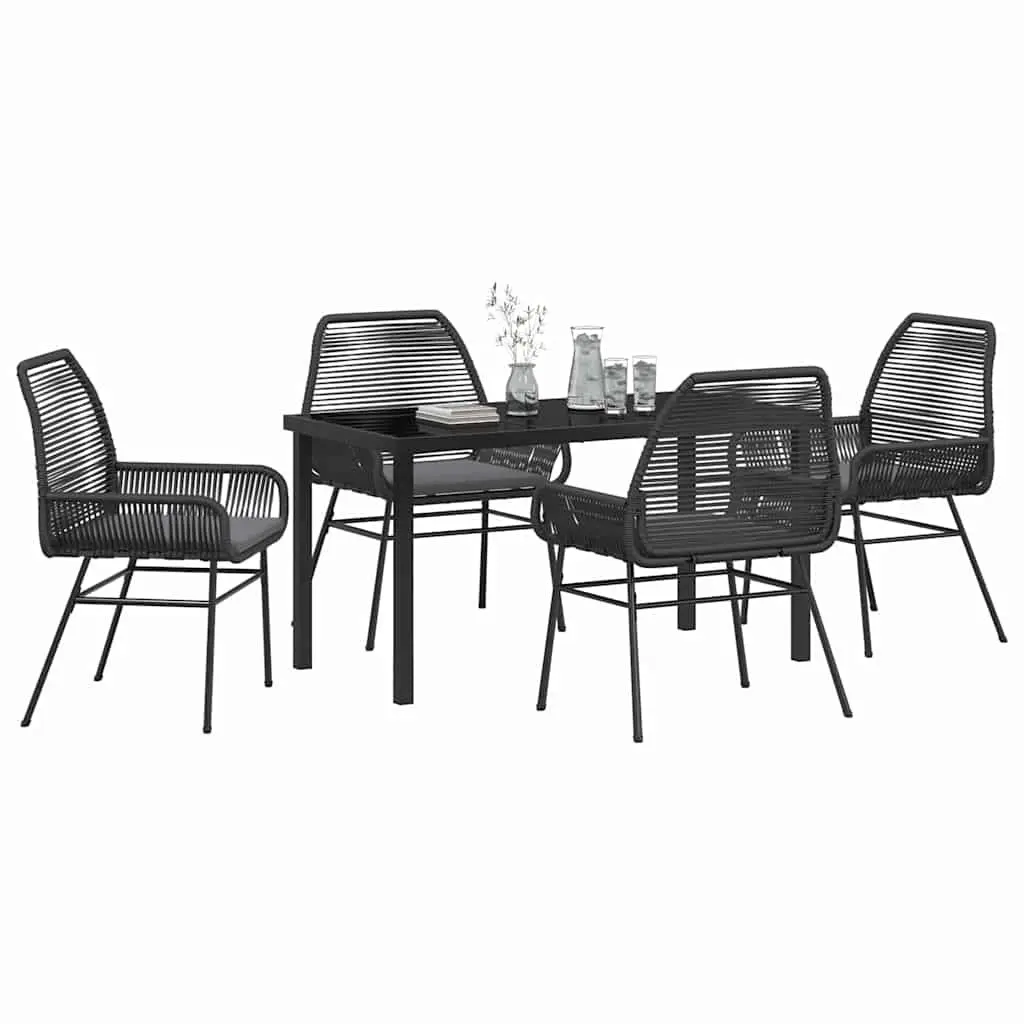 Outdoor Garden Dining Set 5 Piece Black Poly Rattan Table Chair Cushion Patio
