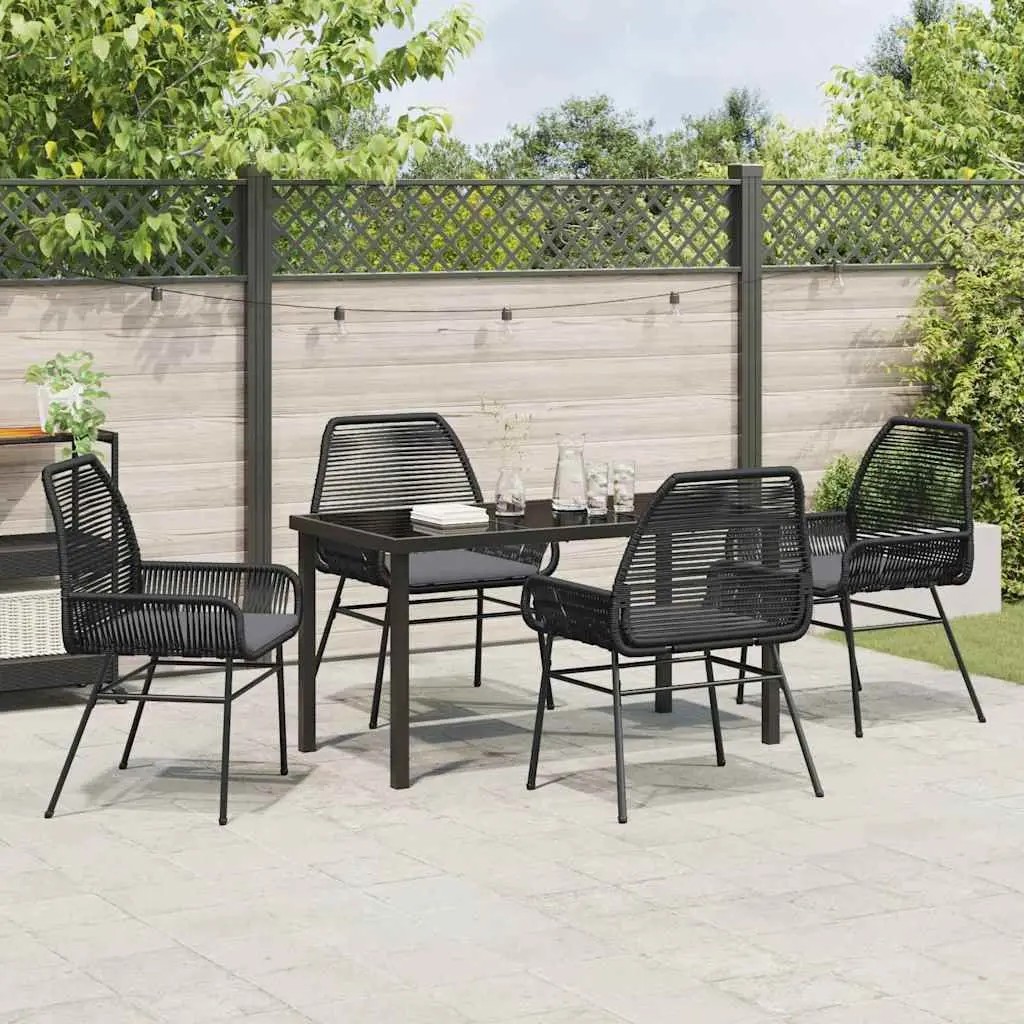 Outdoor Garden Dining Set 5 Piece Black Poly Rattan Table Chair Cushion Patio