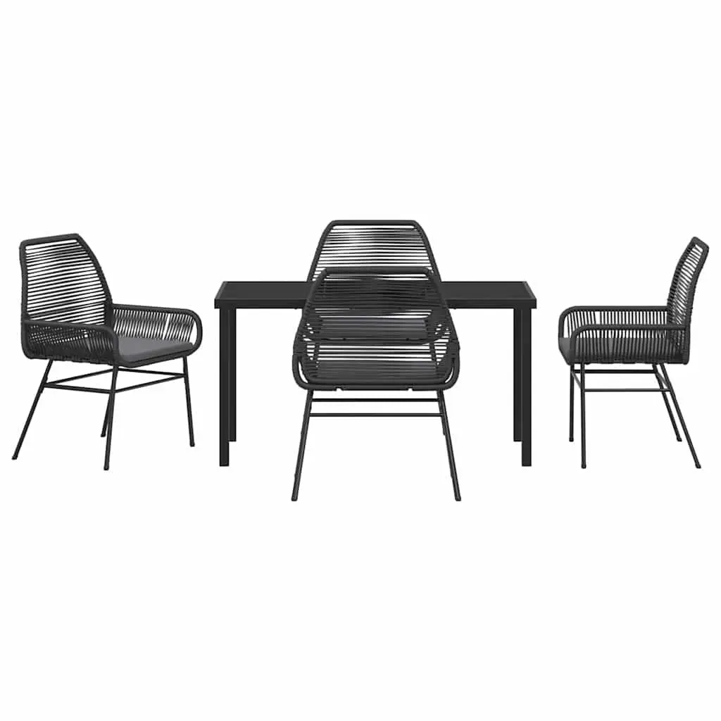 Outdoor Garden Dining Set 5 Piece Black Poly Rattan Table Chair Cushion Patio