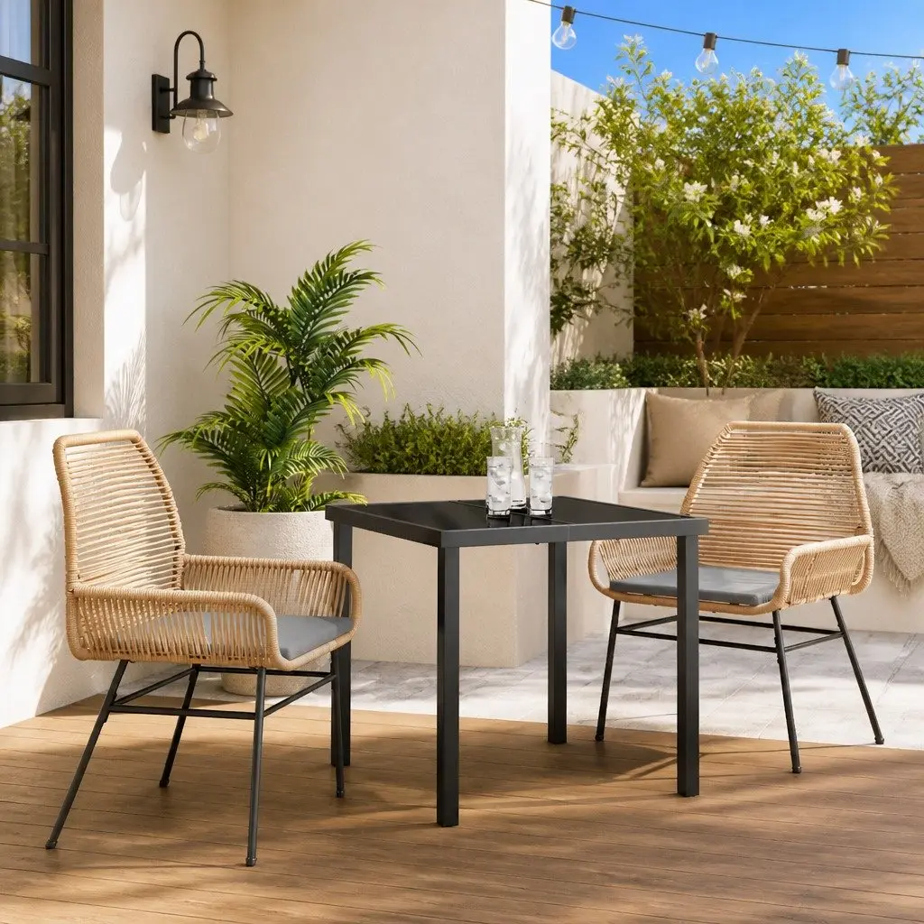 Outdoor Dining Set Poly Rattan 3 Piece Brown Table Chairs
