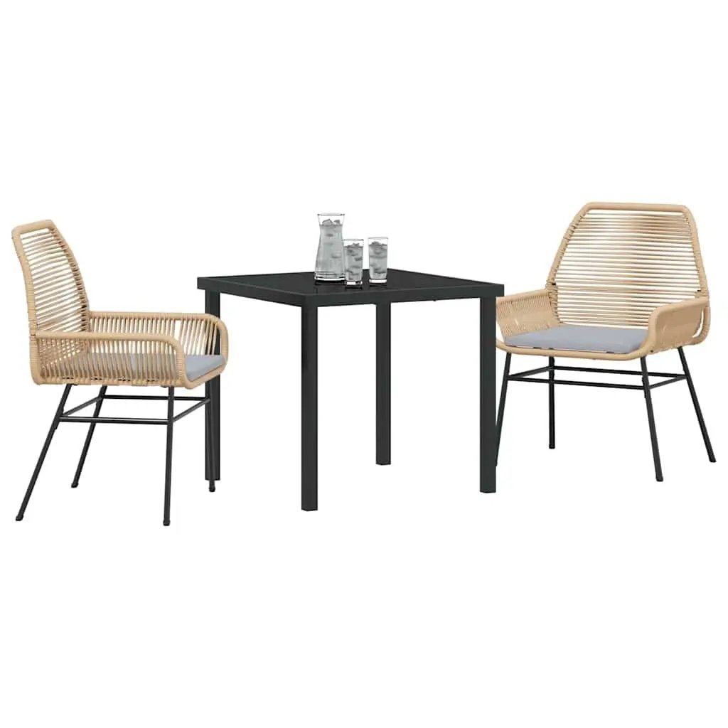 Outdoor Dining Set Poly Rattan 3 Piece Brown Table Chairs