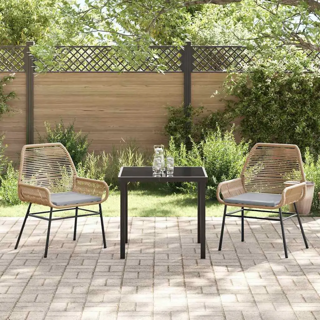 Outdoor Dining Set Poly Rattan 3 Piece Brown Table Chairs