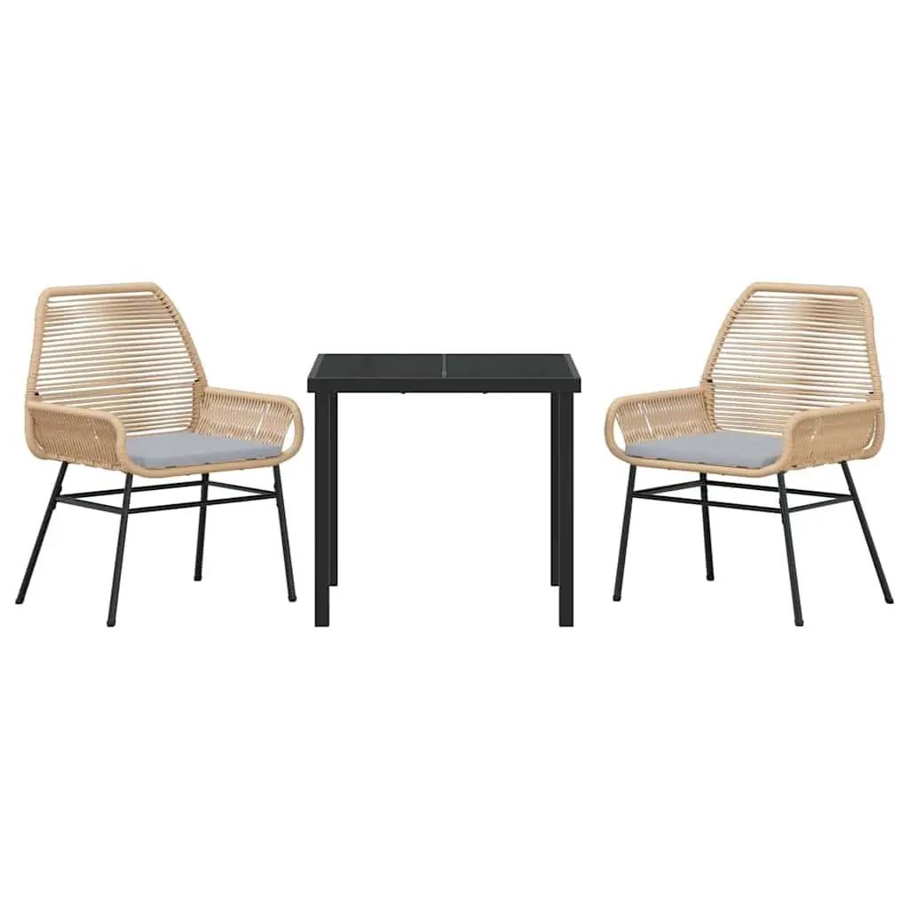 Outdoor Dining Set Poly Rattan 3 Piece Brown Table Chairs