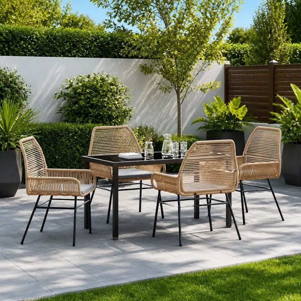 Garden Dining Set 5 Piece Outdoor Furniture Brown Poly Rattan with Cushions