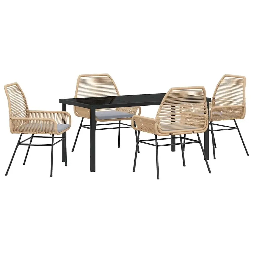 5 Piece Outdoor Garden Dining Set Poly Rattan Brown Table with Cushions