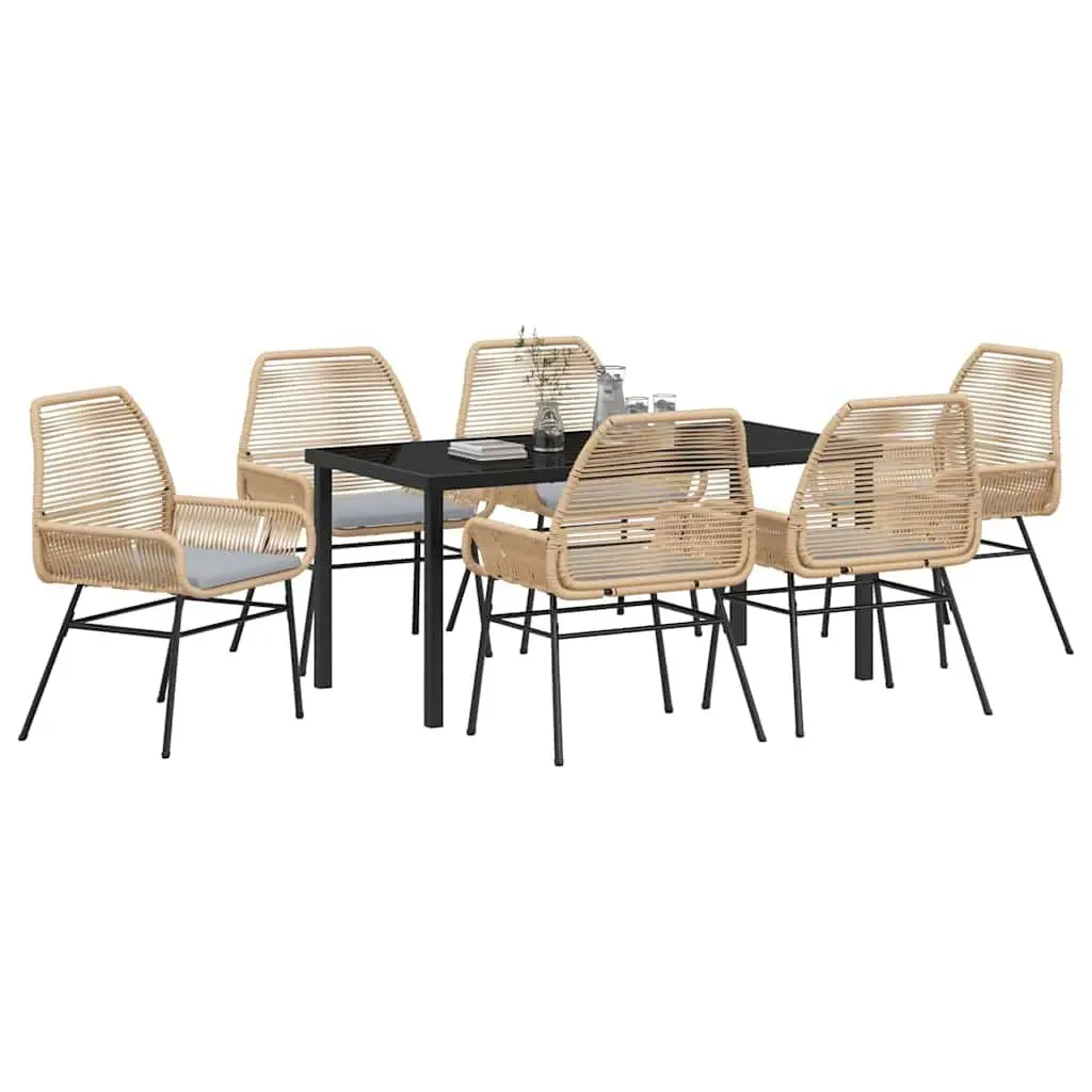 Garden Dining Set 7 Piece Outdoor Furniture Brown Poly Rattan Table Chairs