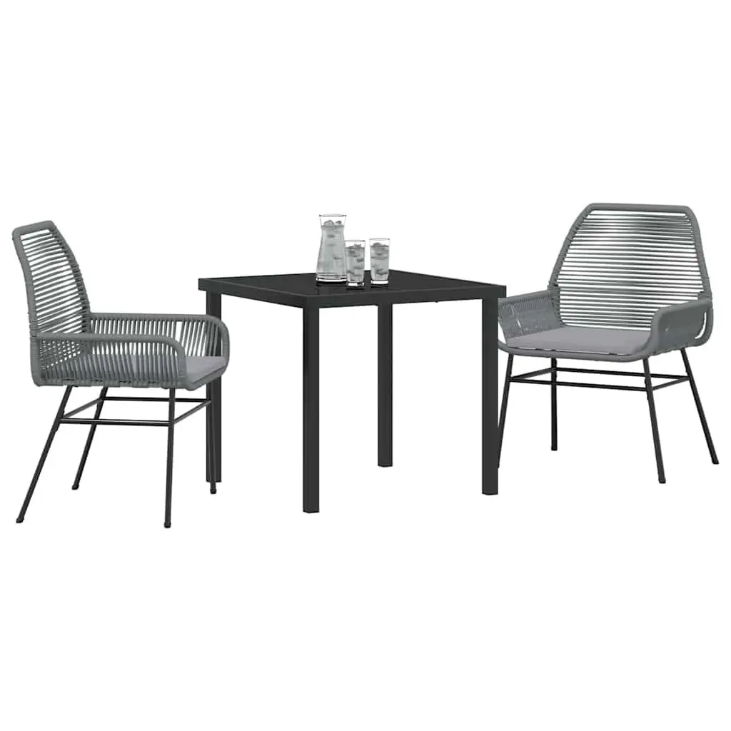 Outdoor Dining Set Poly Rattan 3 Pieces Grey Table Chair