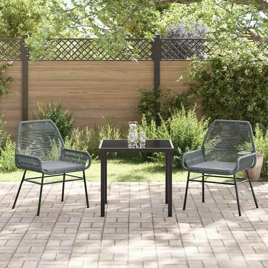 Outdoor Dining Set Poly Rattan 3 Pieces Grey Table Chair