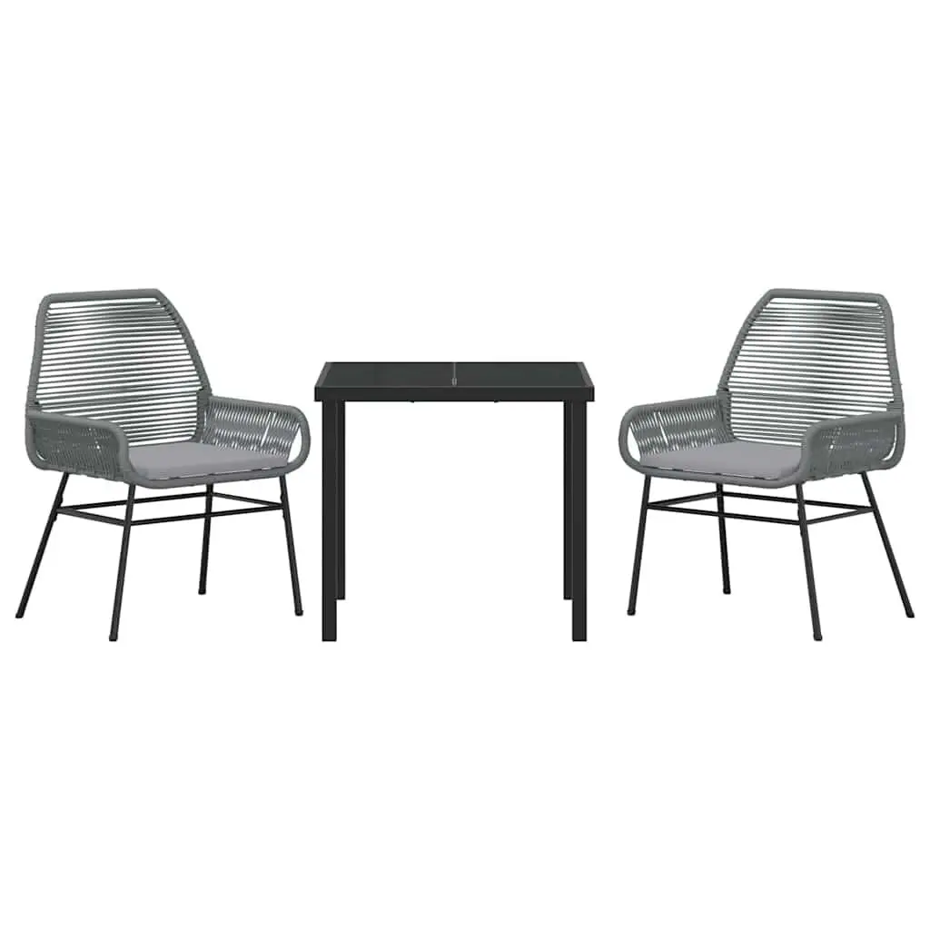 Outdoor Dining Set Poly Rattan 3 Pieces Grey Table Chair