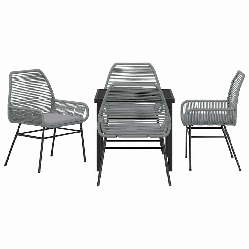 Garden Dining Set 5 Piece Outdoor Furniture Grey Poly Rattan with Cushions