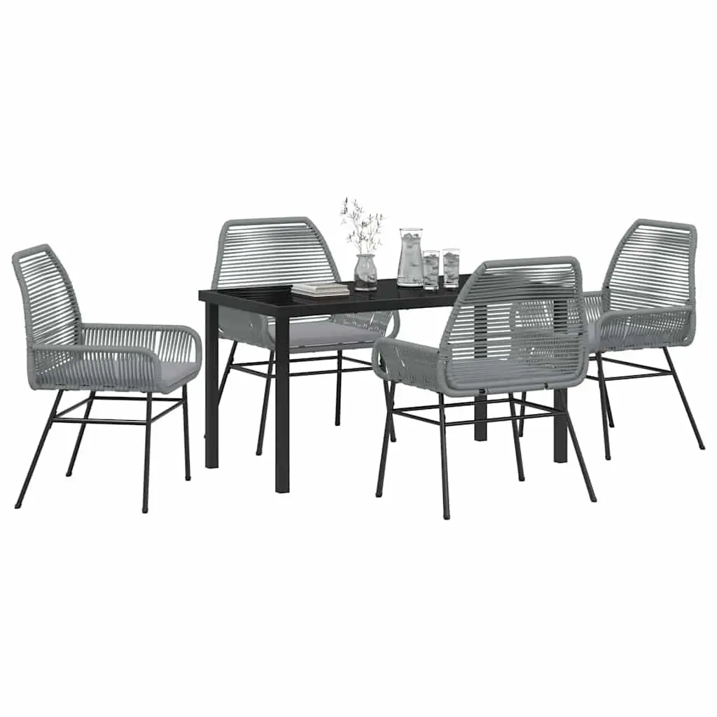 Garden Dining Set 5 Pieces Outdoor Furniture Grey Poly Rattan with Cushions