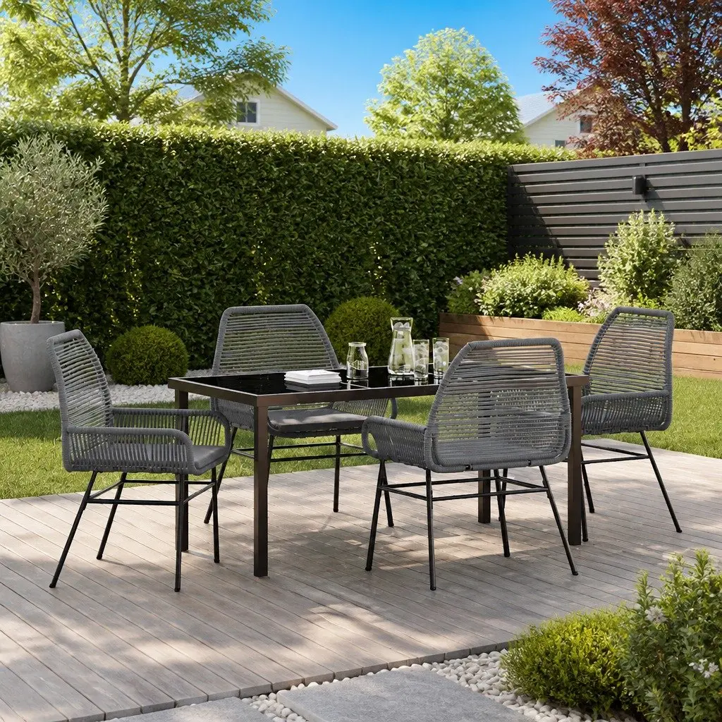 Grey 5-Piece Garden Dining Set for Patio Use