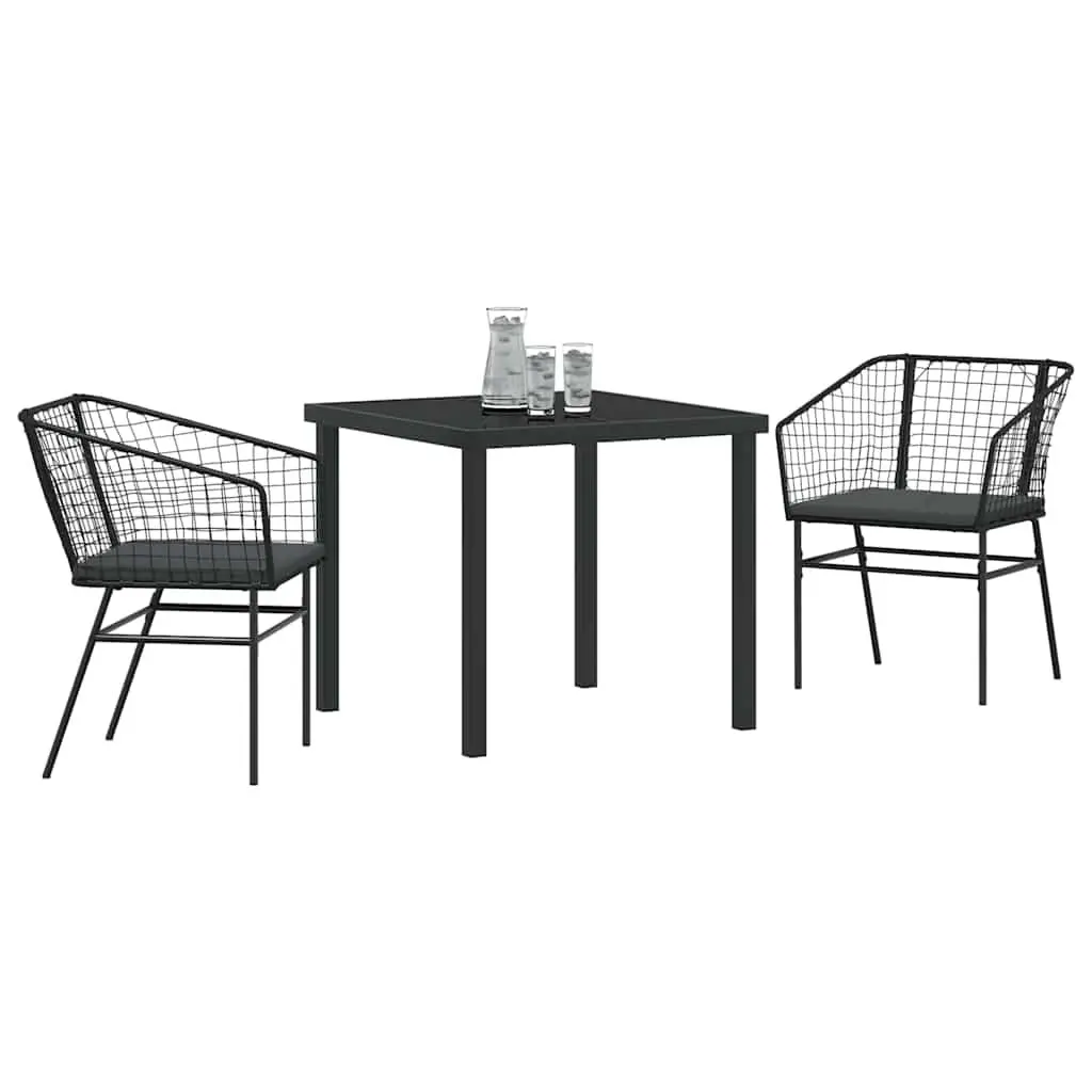 3 Piece Black Rattan Dining Set for Gardens