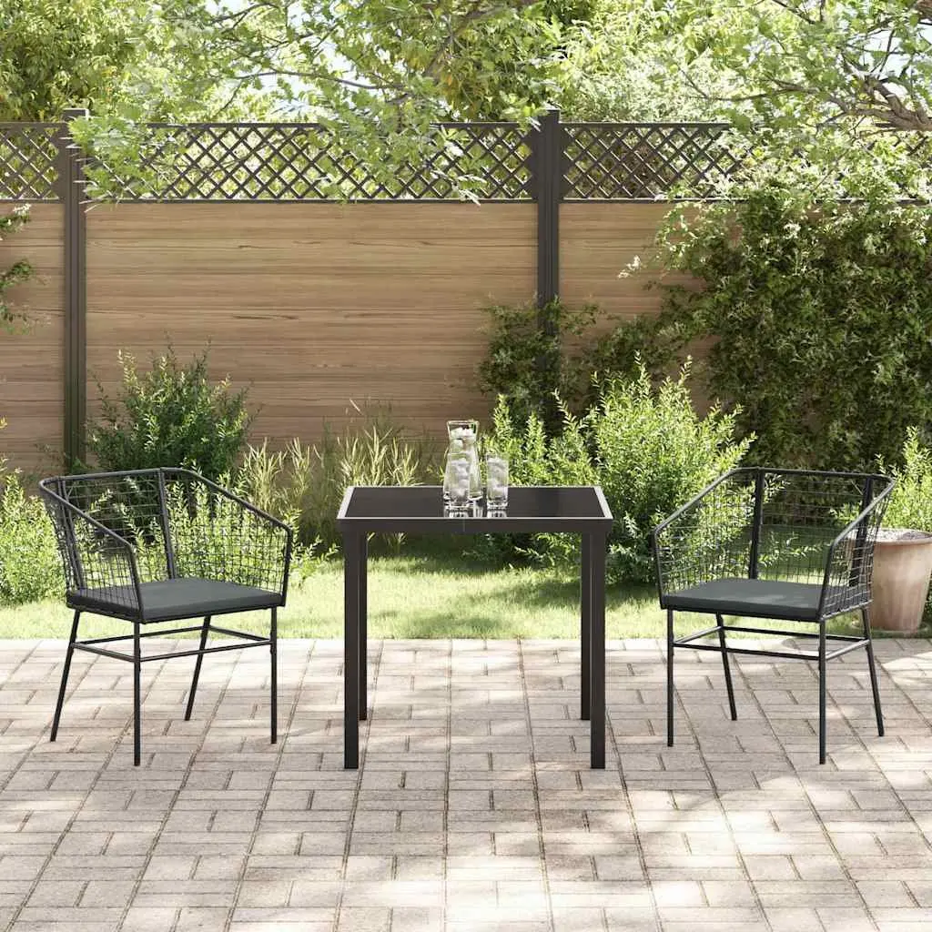 3 Piece Black Rattan Dining Set for Gardens