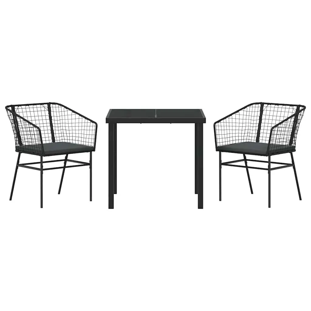 3 Piece Black Rattan Dining Set for Gardens