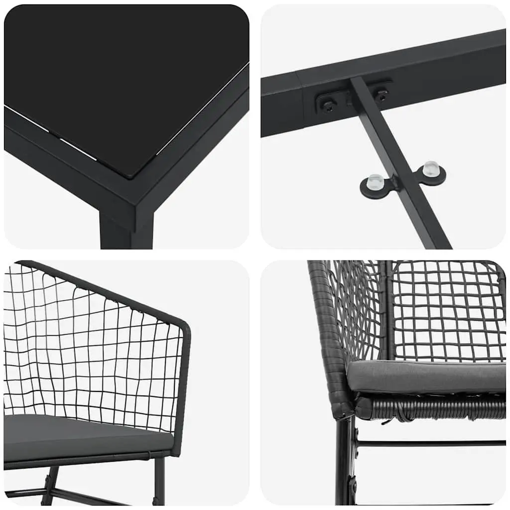 3 Piece Black Rattan Dining Set for Gardens