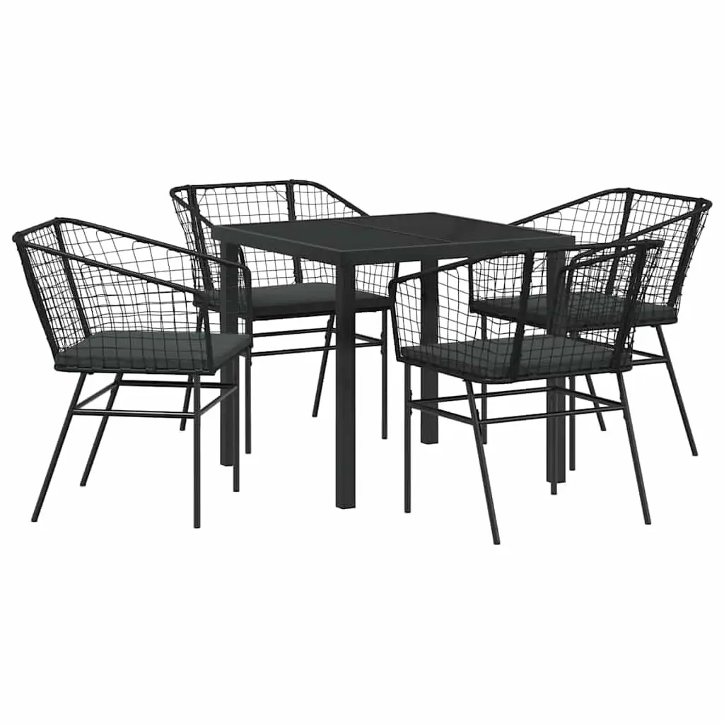 Outdoor Dining Set 5 Piece Black Poly Rattan Garden Furniture Patio Table Chairs