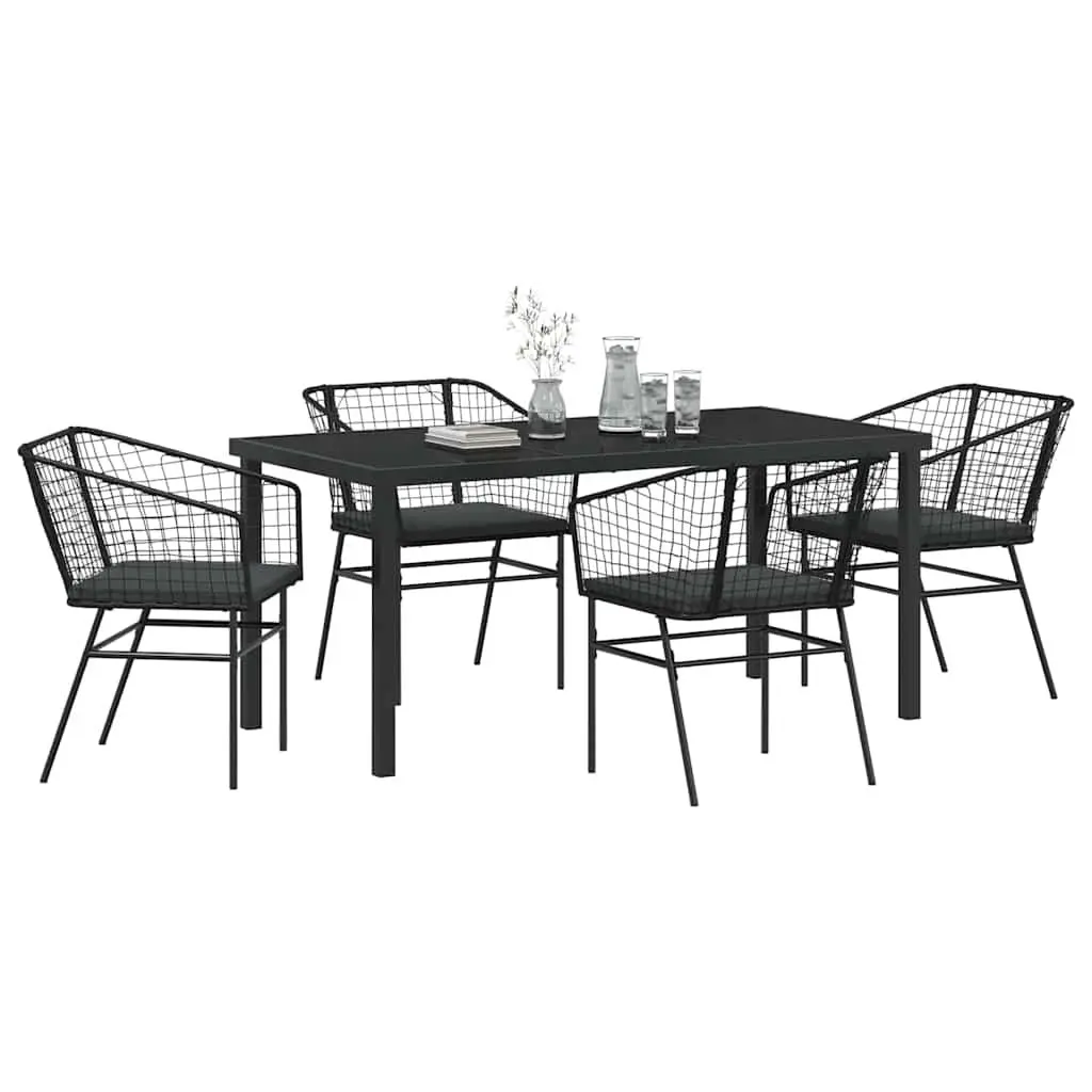 Outdoor Dining Set Poly Rattan Glass Tabletop 5 Piece Black