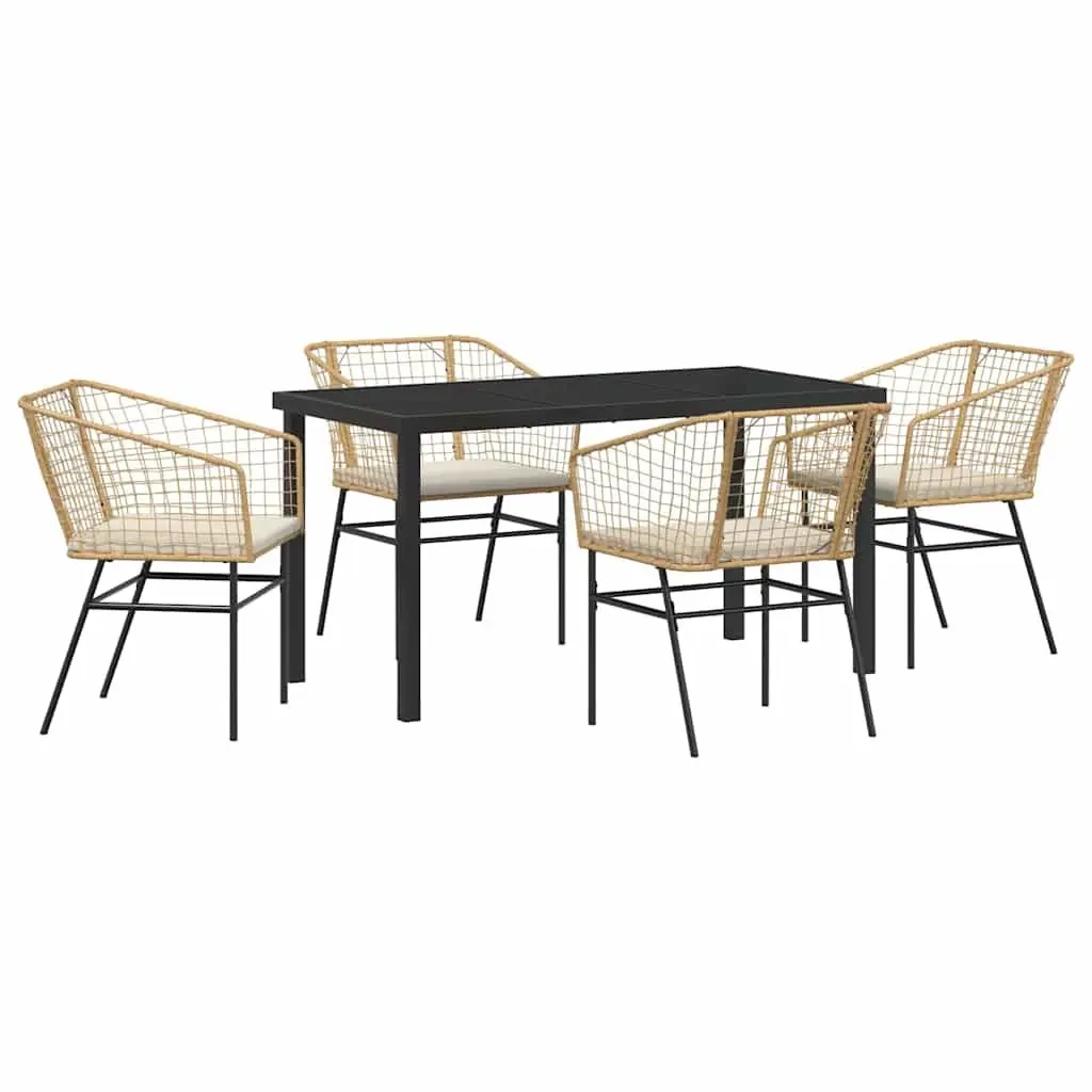Outdoor Dining Set 5 Piece Brown Poly Rattan Glass Table and Armchairs Garden Furniture