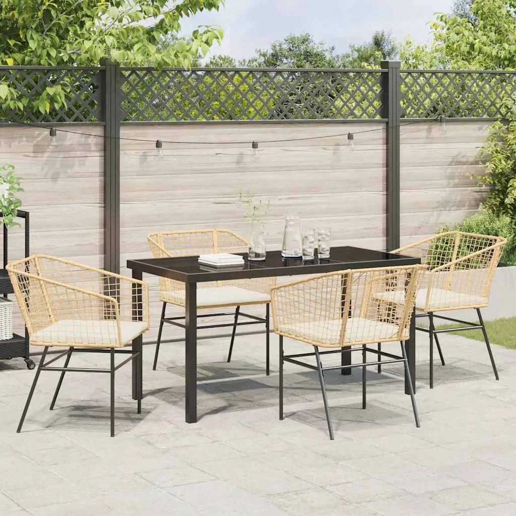 Outdoor Dining Set 5 Piece Brown Poly Rattan Glass Table and Armchairs Garden Furniture