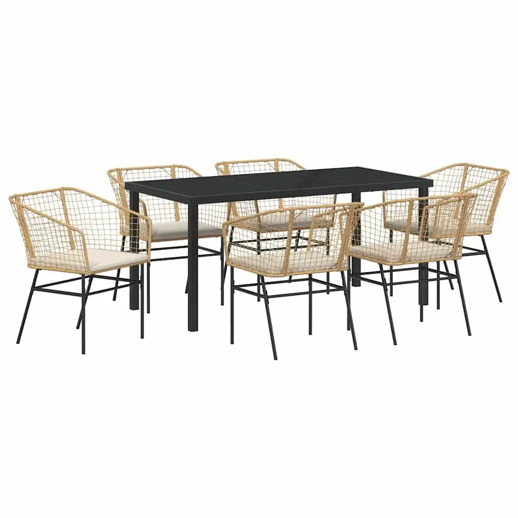 Garden Dining Set 7 Pieces Brown Outdoor Furniture Patio Table Chairs Glass Top