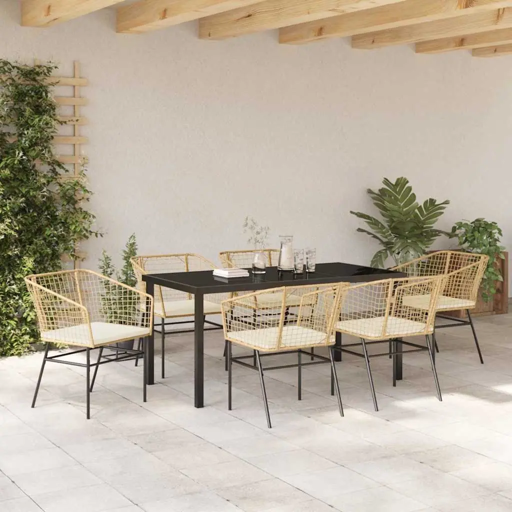 Garden Dining Set 7 Pieces Brown Outdoor Furniture Patio Table Chairs Glass Top