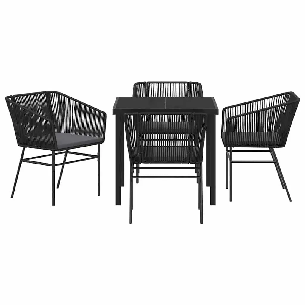 Garden Dining Set Black Powder-coated Steel 5 Piece Rectangular Table and Chairs with Cushions