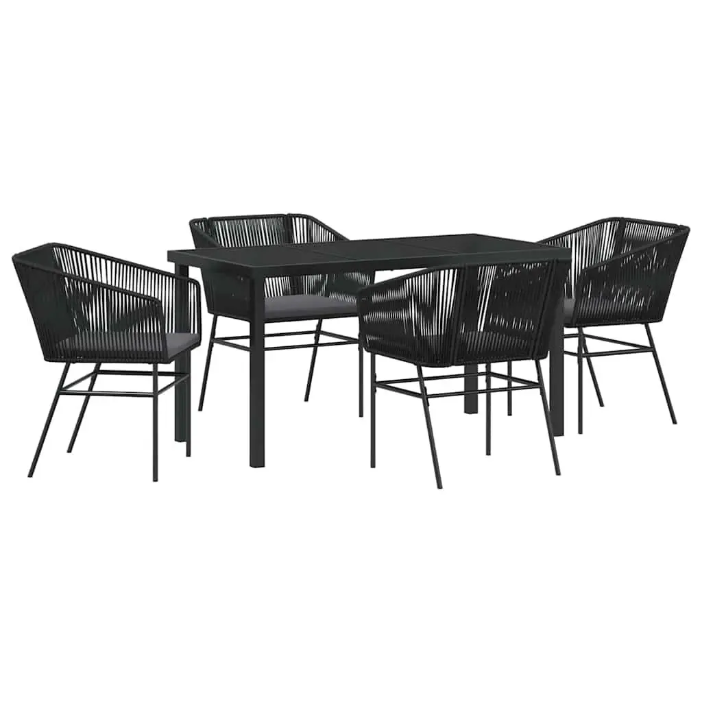 Garden Dining Set 5 Piece Outdoor Furniture Black Steel Frame Tempered Glass