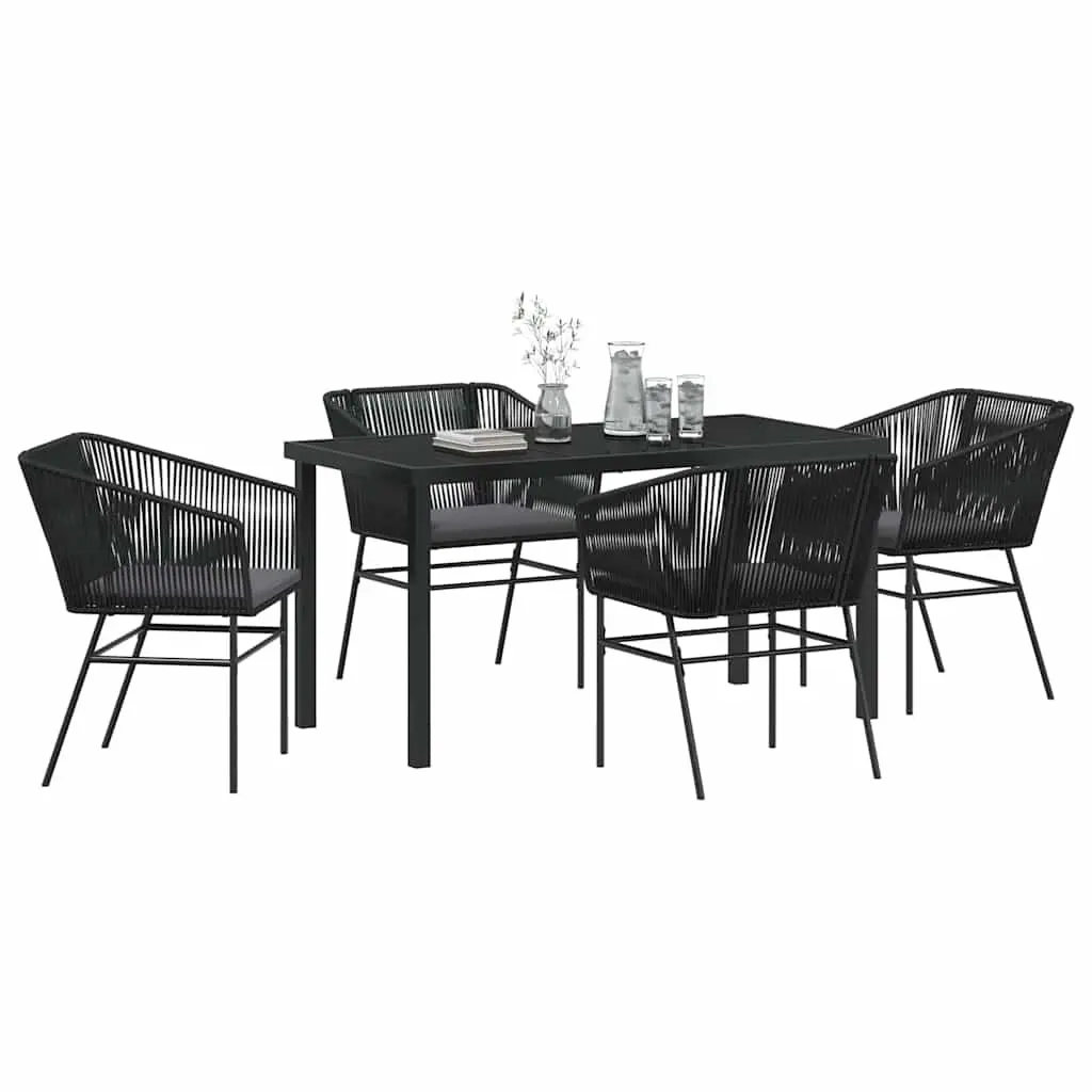 Garden Dining Set 5 Piece Outdoor Furniture Black Steel Frame Tempered Glass