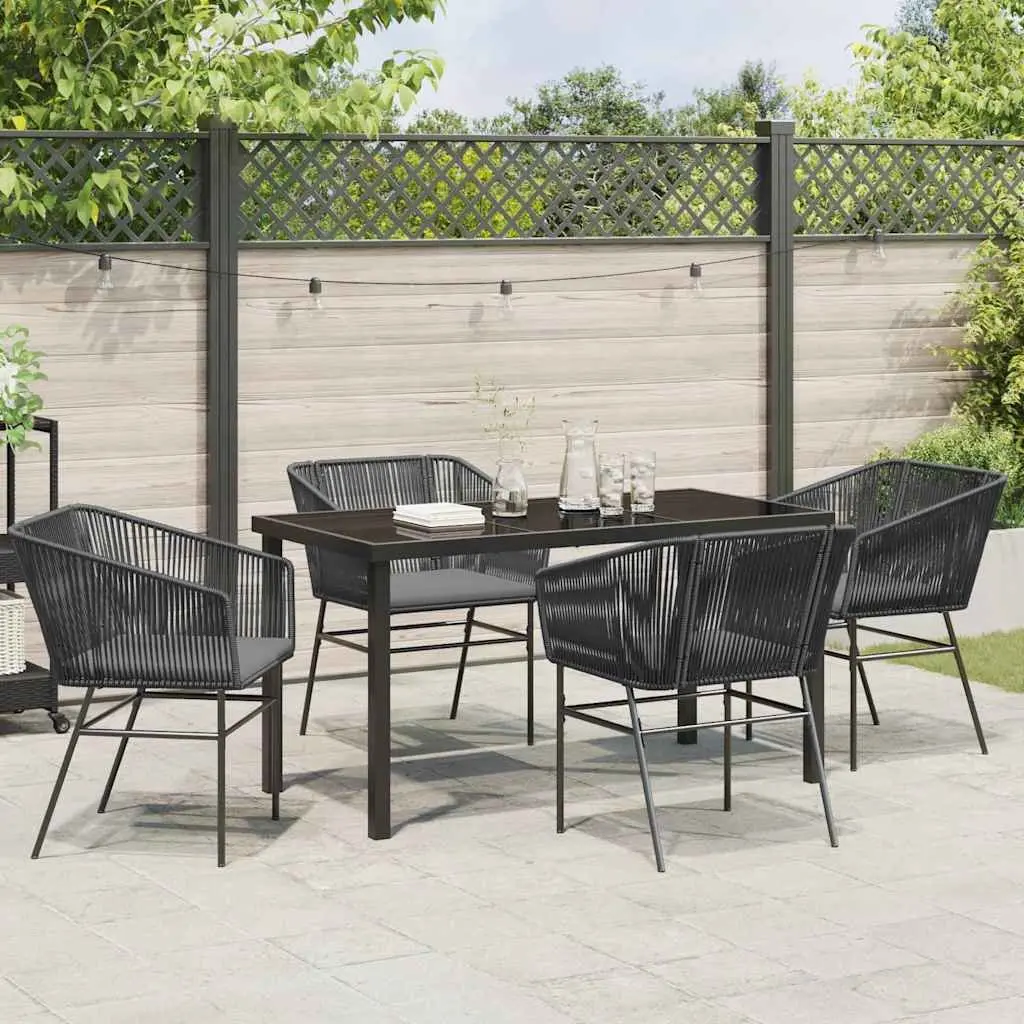 Garden Dining Set 5 Piece Outdoor Furniture Black Steel Frame Tempered Glass