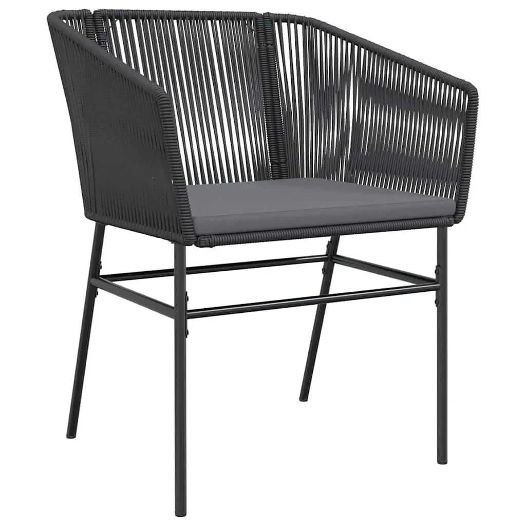 Garden Dining Set Black Powder-Coated Steel Rectangular Table with 4 Chairs and Weatherproof Cushions
