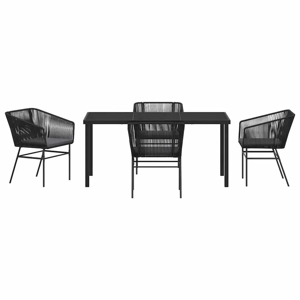 Garden Dining Set Black Powder-Coated Steel Rectangular Table with 4 Chairs and Weatherproof Cushions
