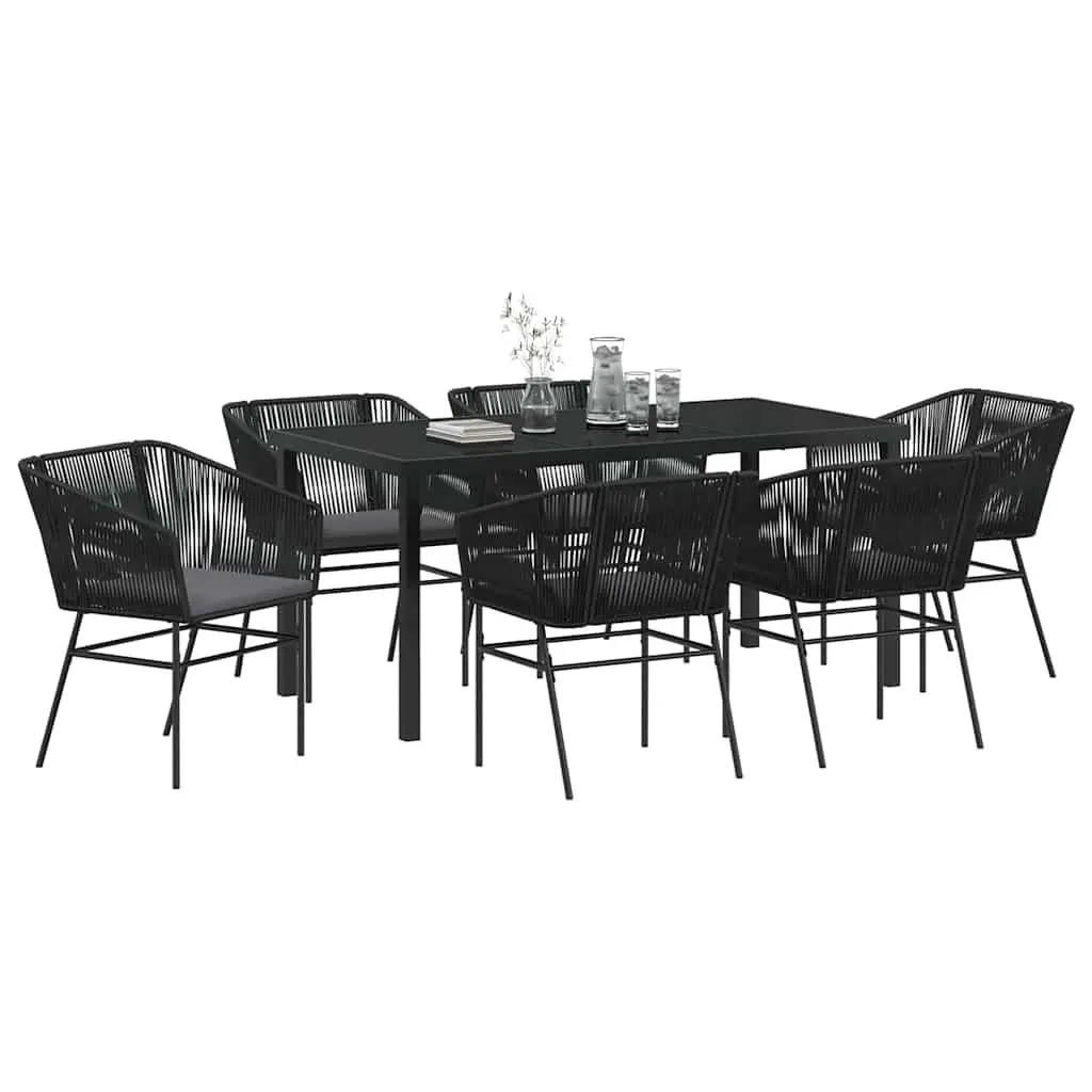 7 Piece Garden Dining Set Rectangular Table with 6 Chairs Black Powder-Coated Steel Outdoor Furniture