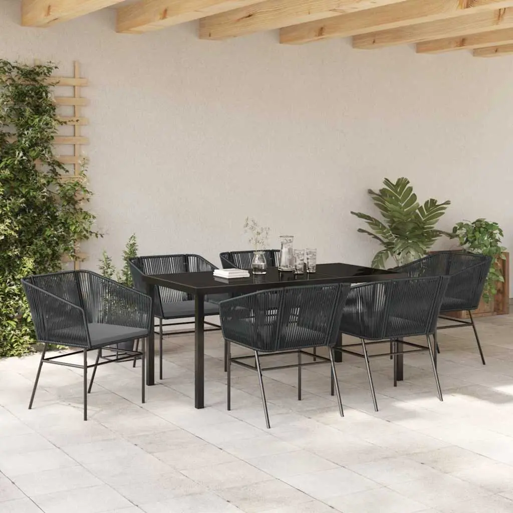 7 Piece Garden Dining Set Rectangular Table with 6 Chairs Black Powder-Coated Steel Outdoor Furniture