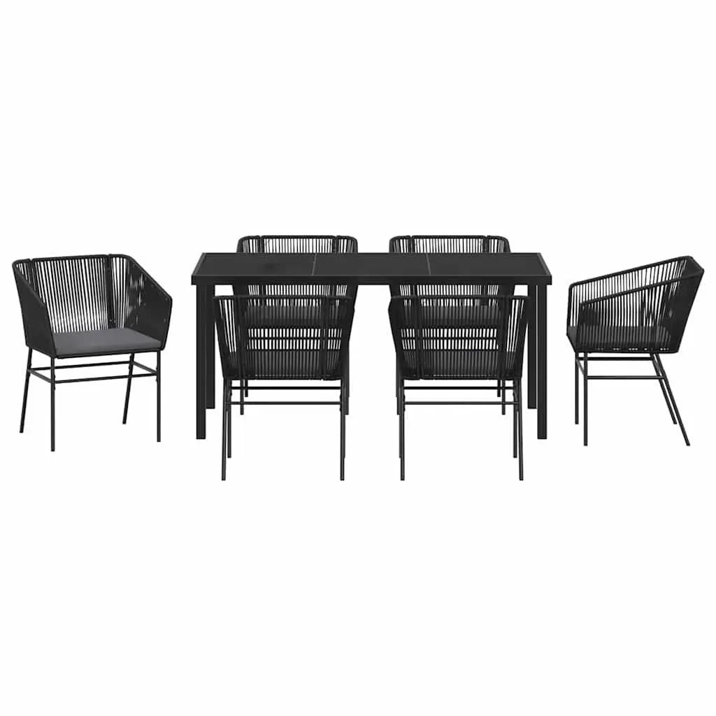 7 Piece Garden Dining Set Rectangular Table with 6 Chairs Black Powder-Coated Steel Outdoor Furniture
