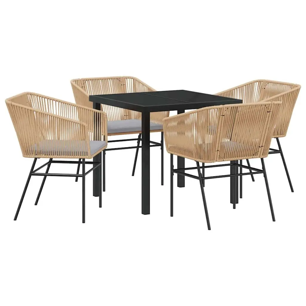 Garden Dining Set Brown Powder-coated Steel Frame 5 Piece Rectangular Tempered Glass Table with 4 Chairs