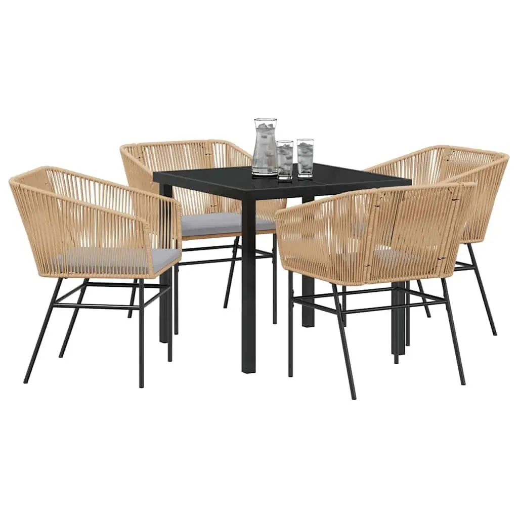 Garden Dining Set Brown Powder-coated Steel Frame 5 Piece Rectangular Tempered Glass Table with 4 Chairs