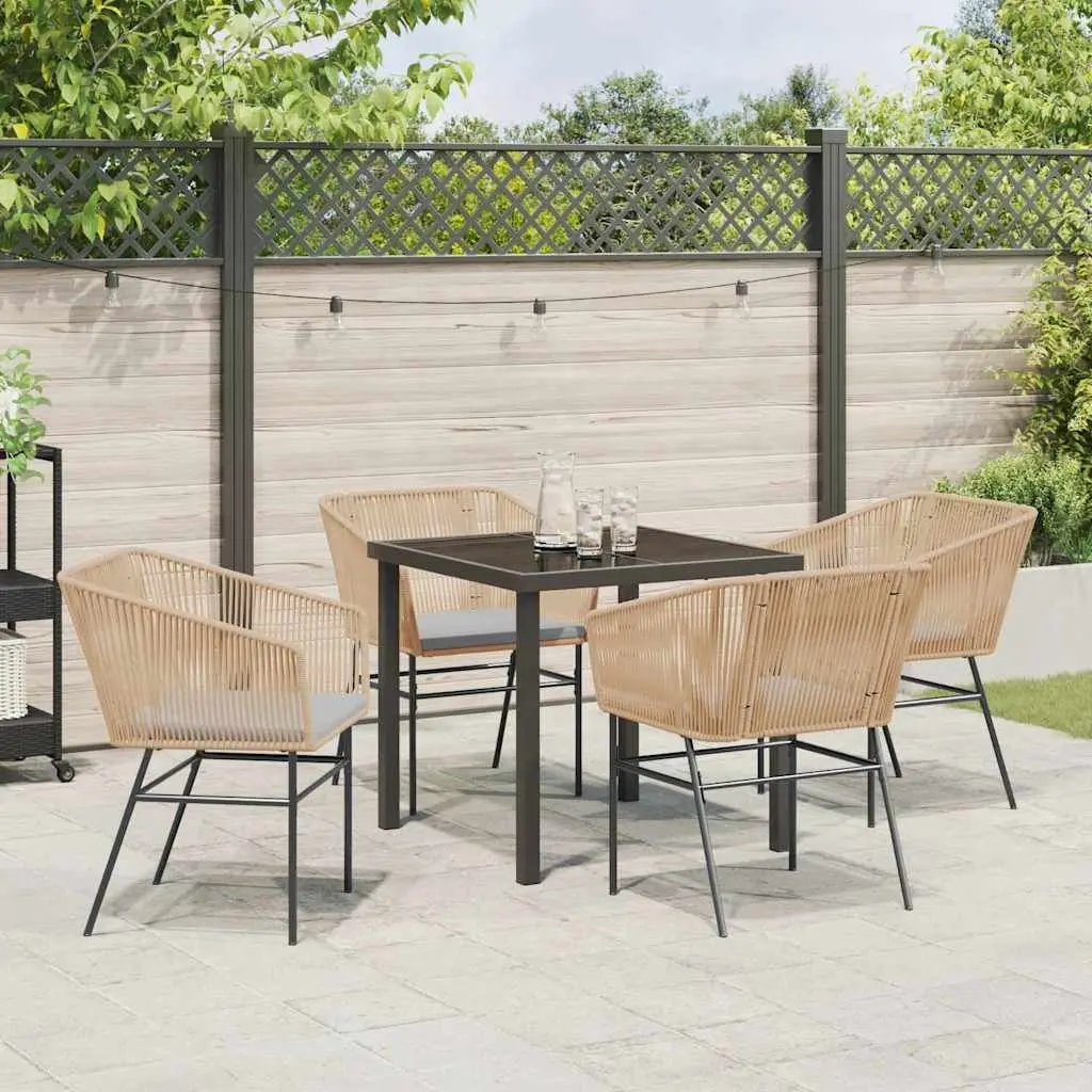 Garden Dining Set Brown Powder-coated Steel Frame 5 Piece Rectangular Tempered Glass Table with 4 Chairs