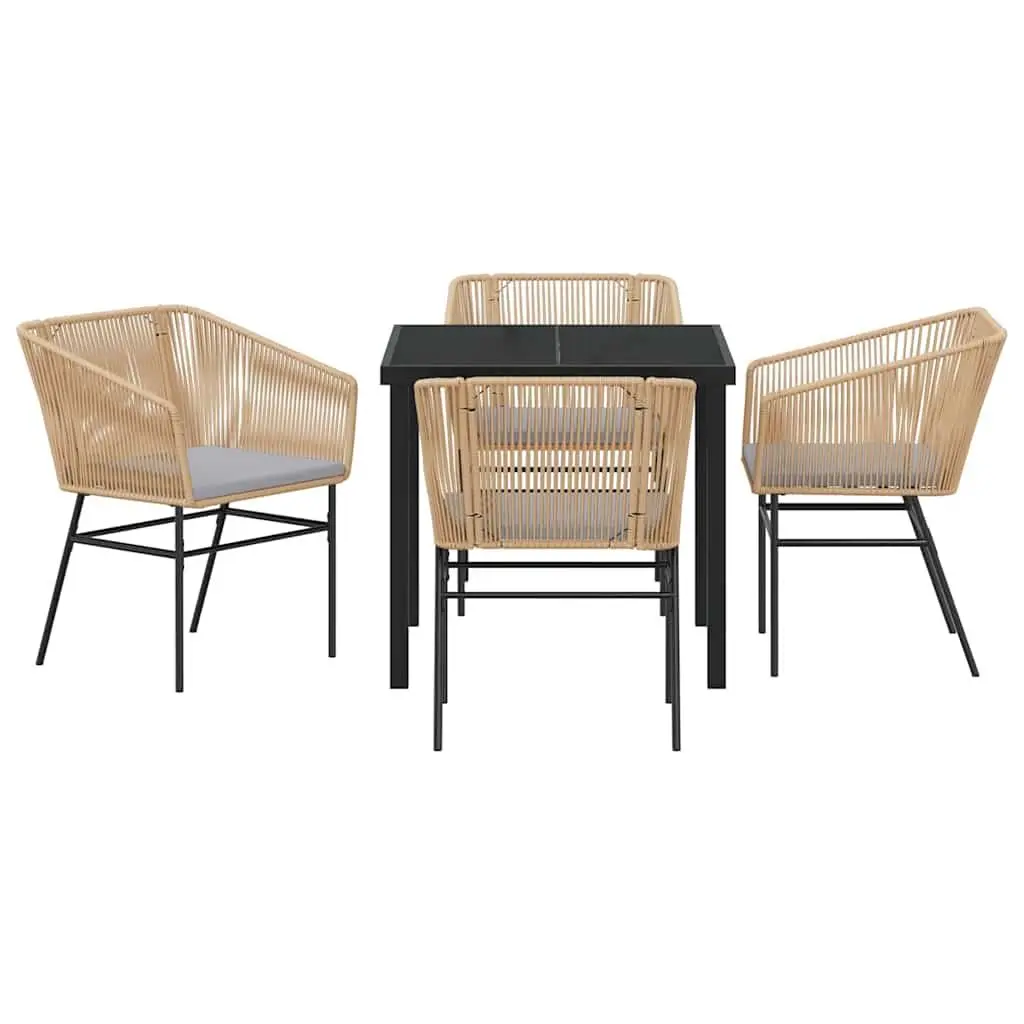 Garden Dining Set Brown Powder-coated Steel Frame 5 Piece Rectangular Tempered Glass Table with 4 Chairs