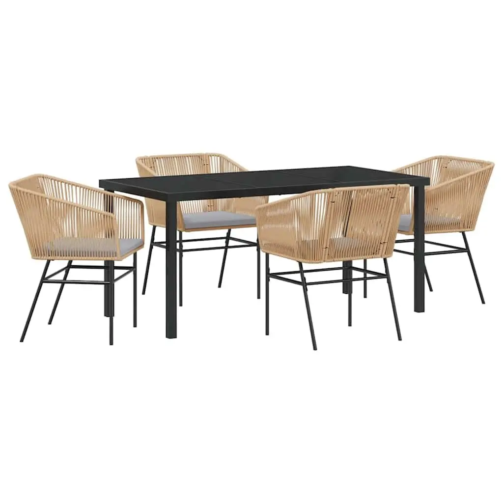 Garden Dining Set Brown Powder-coated Steel 5 Piece Modern Minimalist Outdoor Patio Furniture with Cushions