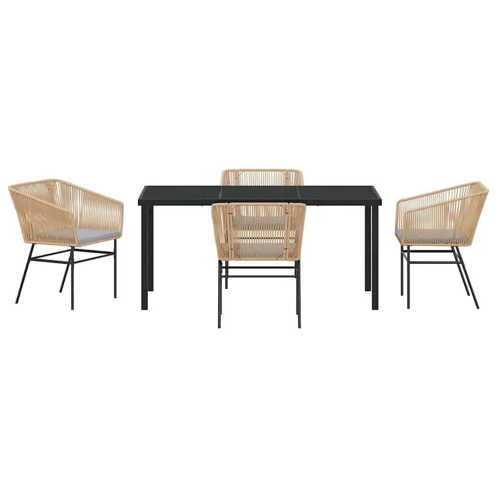 Garden Dining Set Brown Powder-coated Steel 5 Piece Modern Minimalist Outdoor Patio Furniture with Cushions
