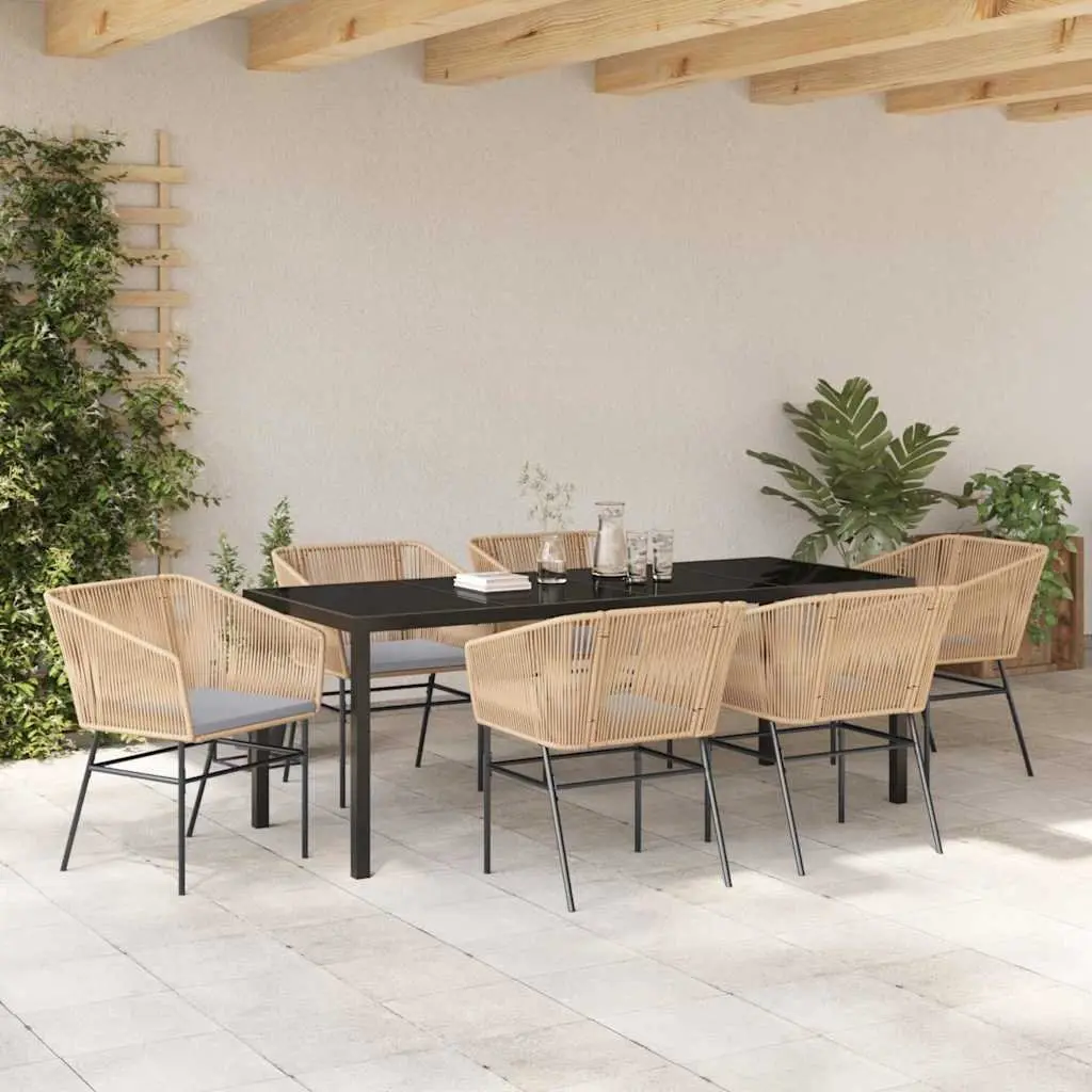 Garden Dining Set 7-Piece Outdoor Furniture Steel Frame Tempered Glass Top