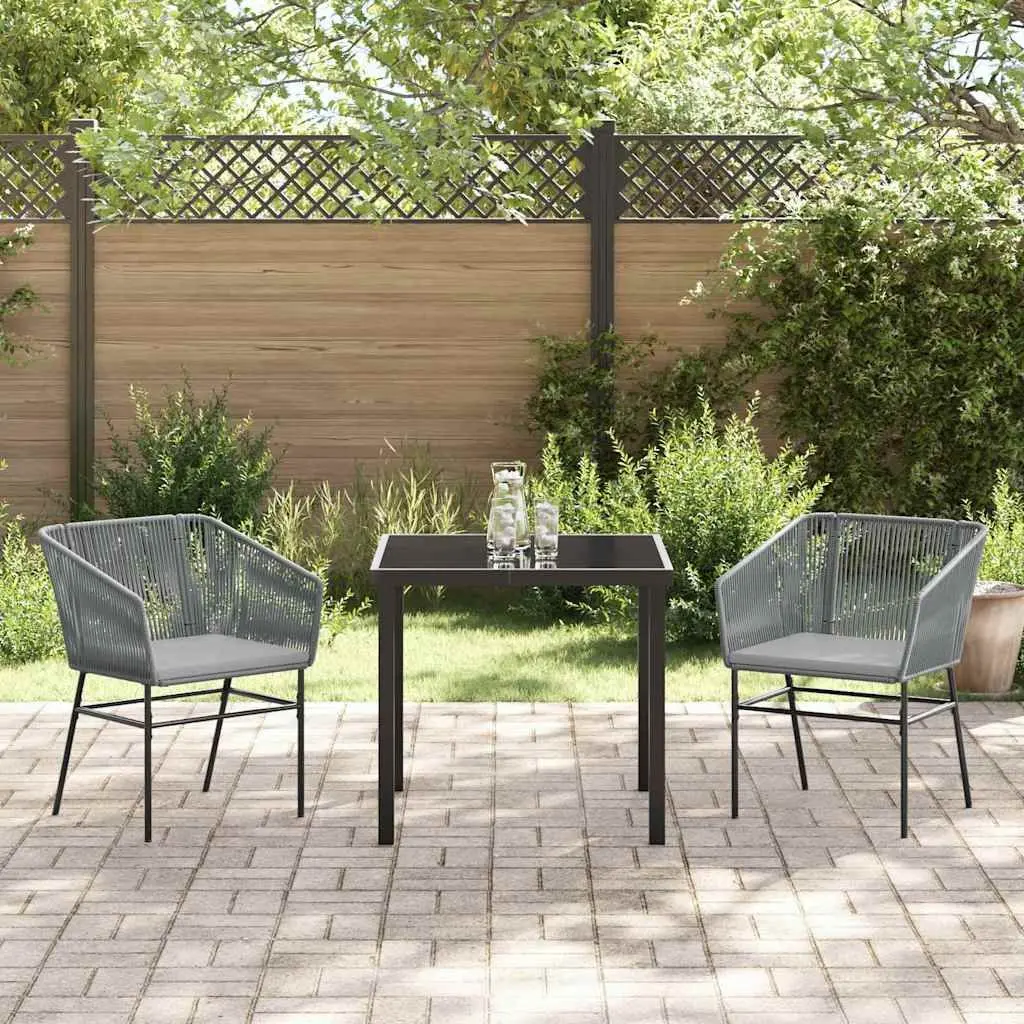 Outdoor Furniture Dining Set Rectangular Minimalist 3 Pieces Grey Powder-Coated Steel with Cushions
