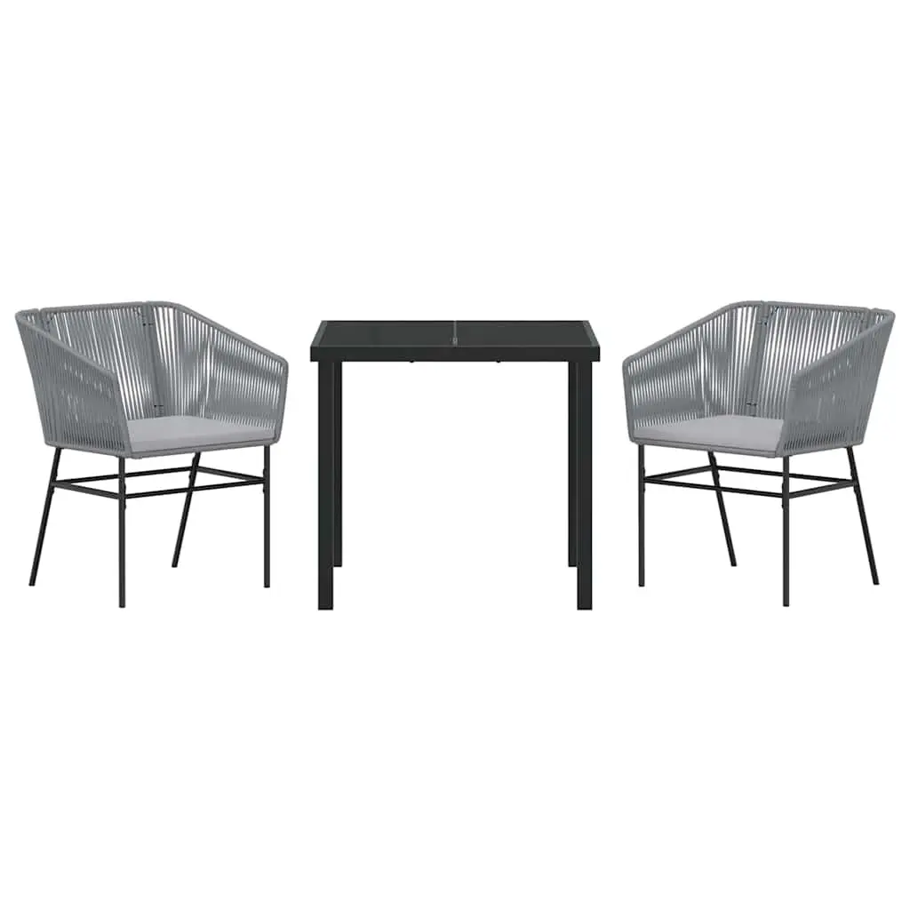Outdoor Furniture Dining Set Rectangular Minimalist 3 Pieces Grey Powder-Coated Steel with Cushions