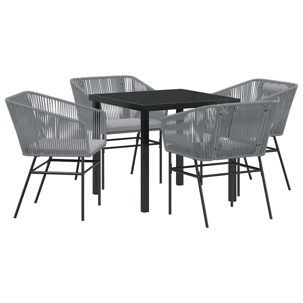 Garden Dining Set Rectangular Powder-coated Steel 5 Piece Grey Outdoor Furniture with Cushions