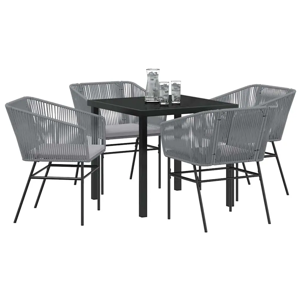 Garden Dining Set Rectangular Powder-coated Steel 5 Piece Grey Outdoor Furniture with Cushions