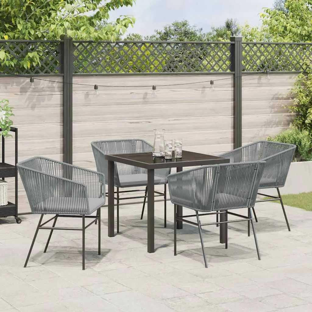Garden Dining Set Rectangular Powder-coated Steel 5 Piece Grey Outdoor Furniture with Cushions